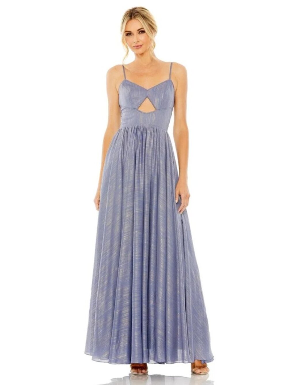 Ieena Mac Duggal Slate Blue Metallic Gown NWT Size 6 Cutout A Line Dress $398